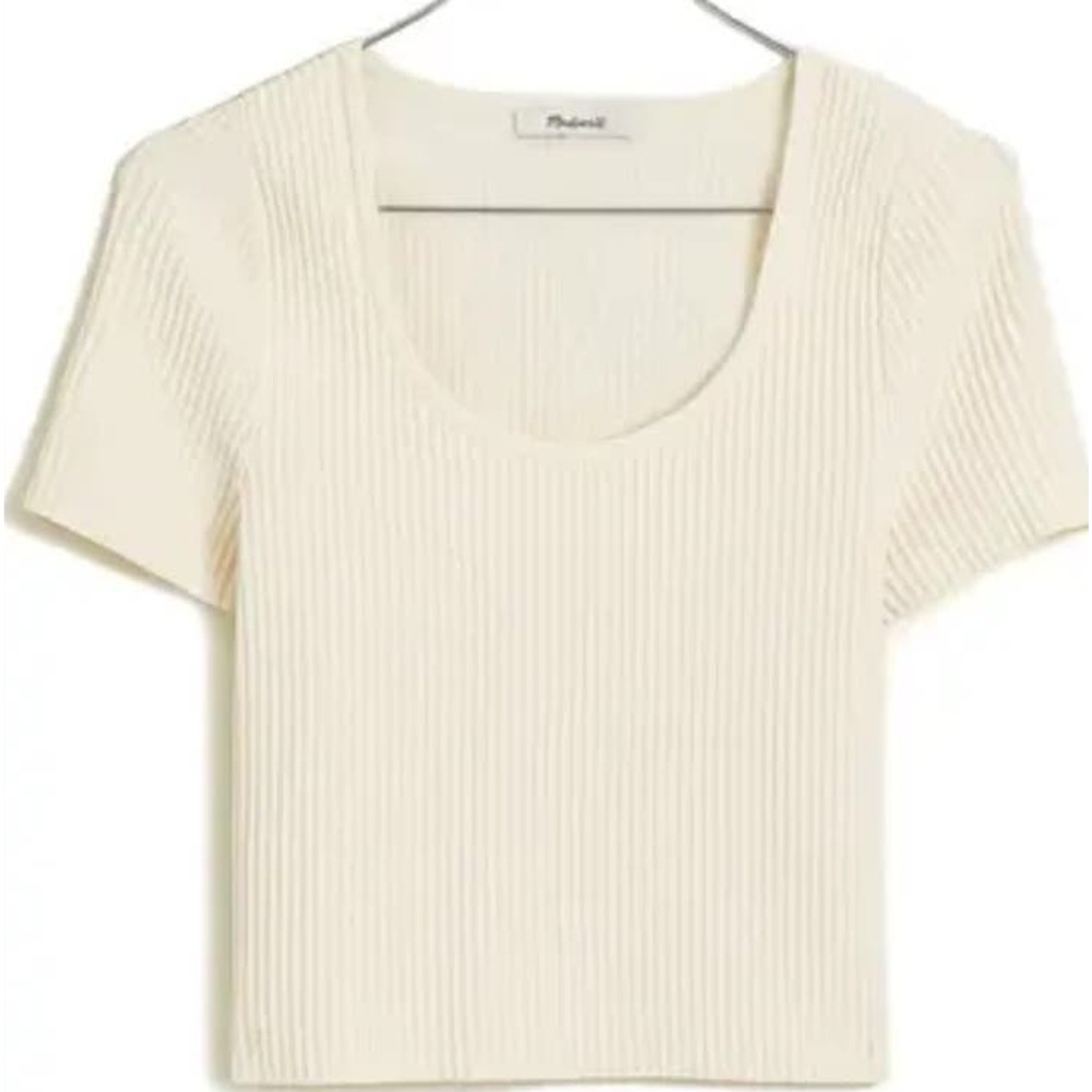 Madewell Cream Ribbed Crop T-Shirt